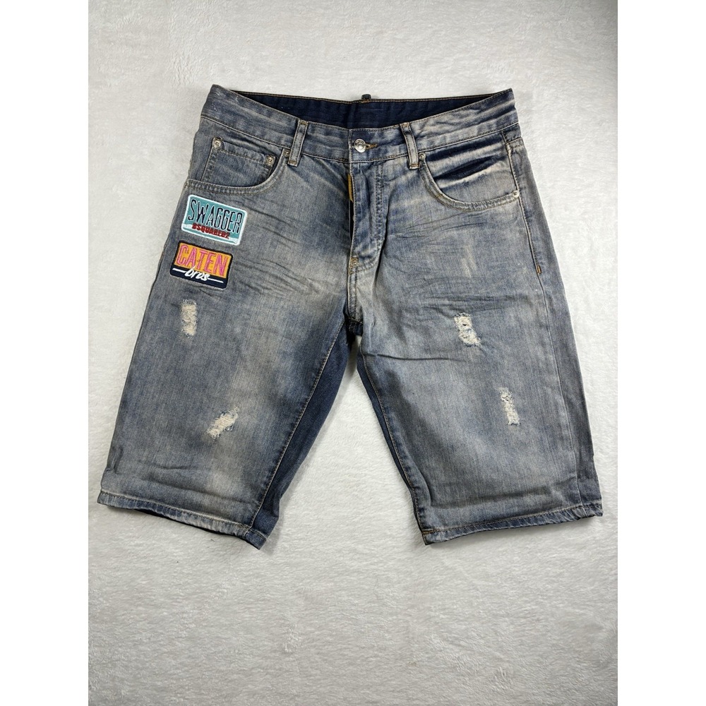 Dsquared2 Distressed Graphic Patch Denim Men's Shorts Size 32